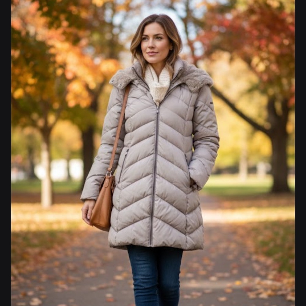 Laundry By Shelli Segal Women's Beige Puffer Coat